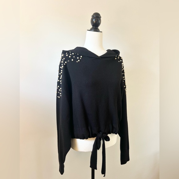Zara Black Hooded Sweater with Pearls & Spikes - size Medium - Picture 2 of 7